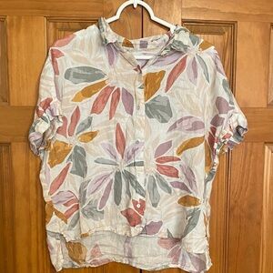 100% Linen Pastel Floral Button Down Shirt Large